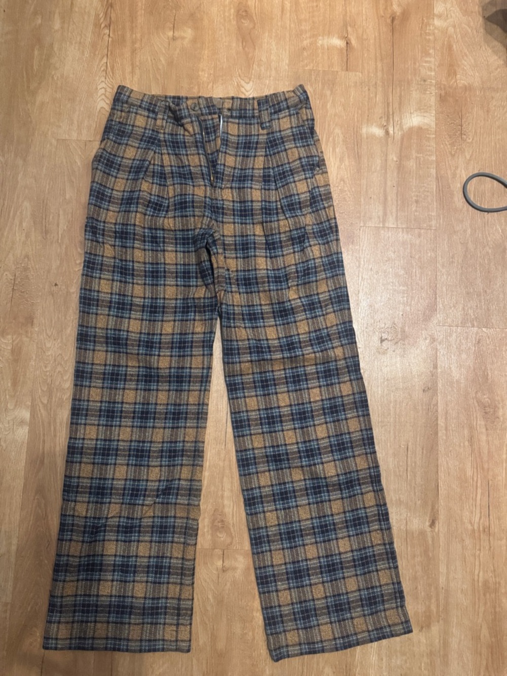 MOTHER Plaid wool Wide-Leg Pants in Blue and Tan size 29